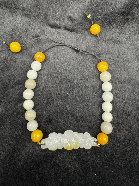 Adjustable Jade Bead Bracelet with Half Bangle Design