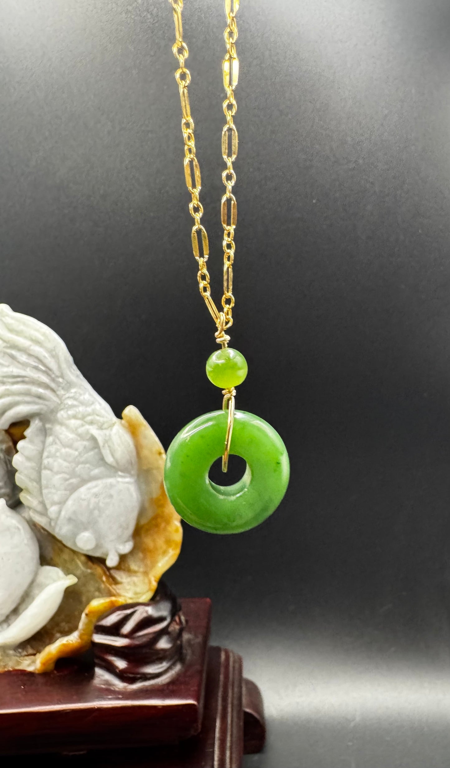 Hetian Jade big hole donut on Gold Filled Necklace