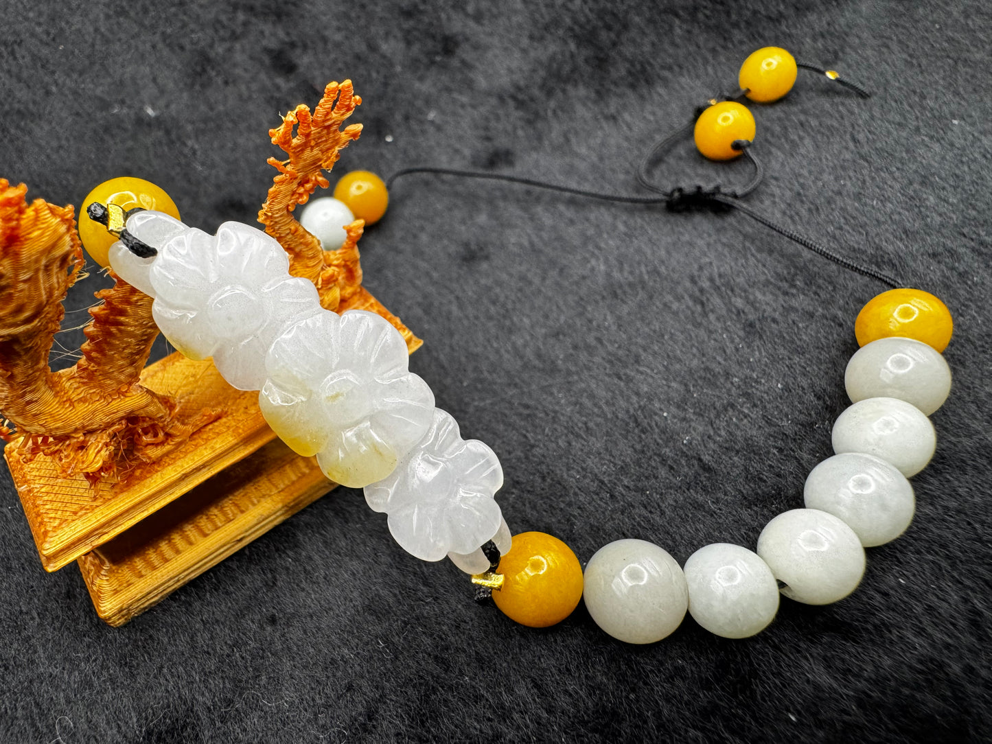 Adjustable Jade Bead Bracelet with Half Bangle Design