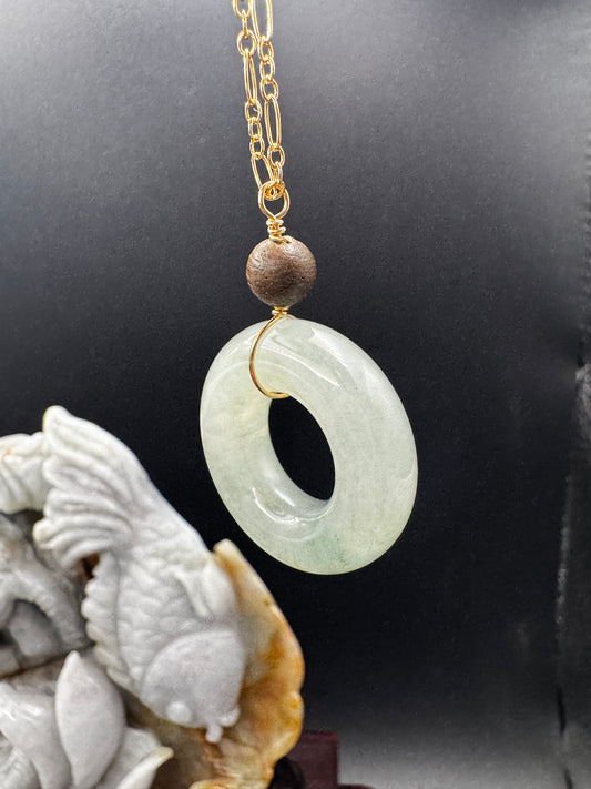 Icy Jade big hole donut pendant on gold filled chain