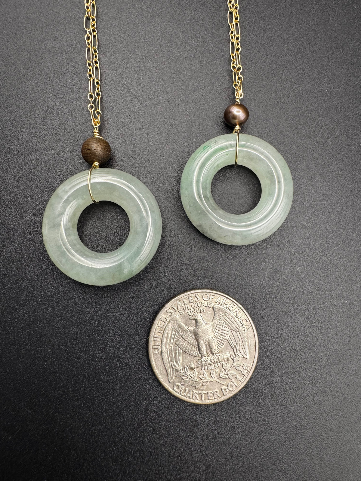 Icy Jade big hole donut pendant on gold filled chain