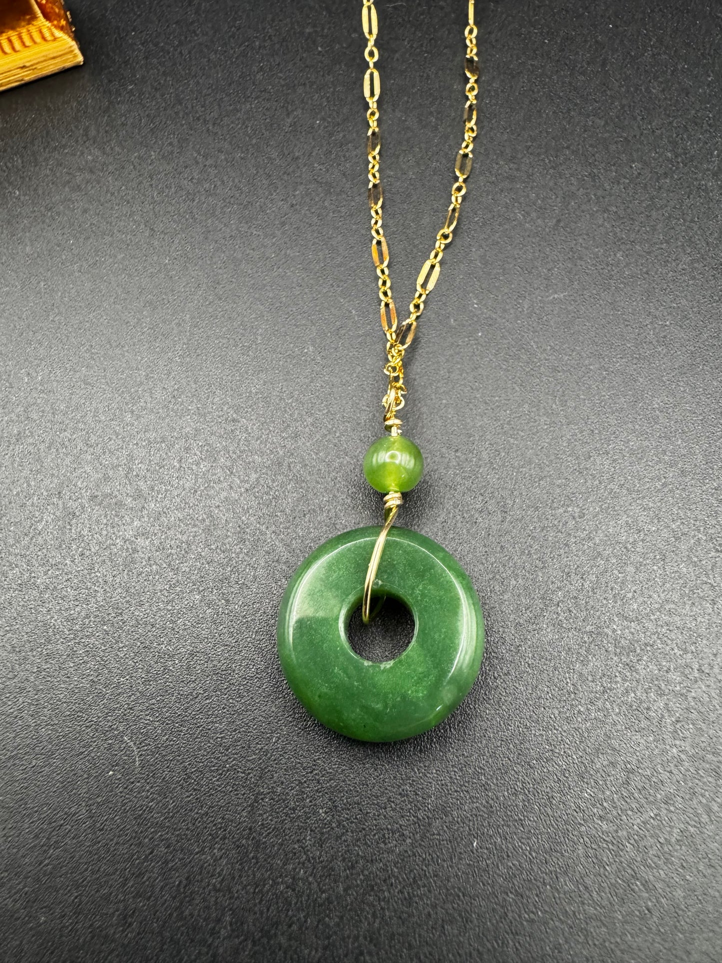 Hetian Jade big hole donut on Gold Filled Necklace