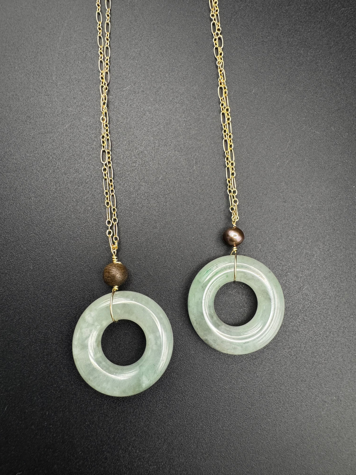 Icy Jade big hole donut pendant on gold filled chain