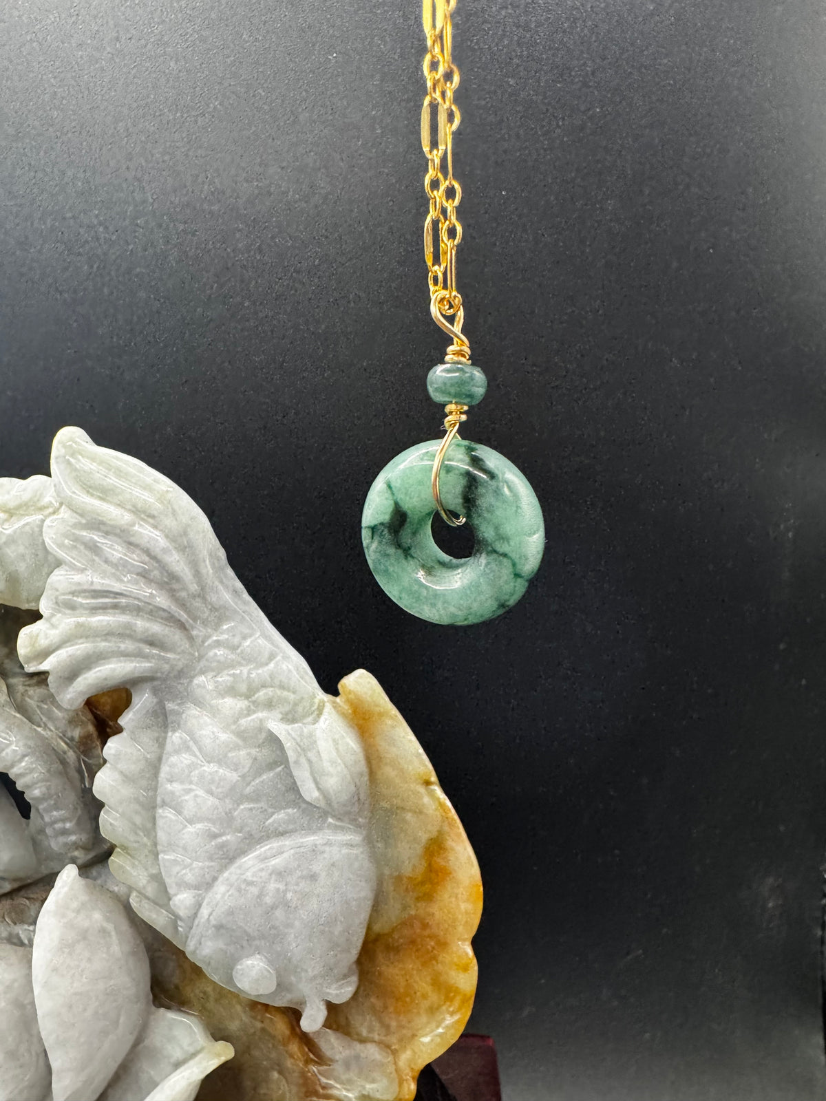 Jade big hole donut and bead accent on gold filled chain