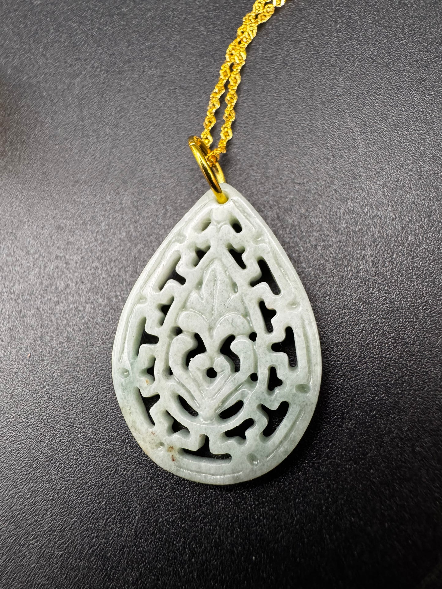 Tear Shaped and Carved Jade Pendant