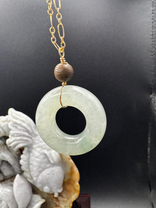 Icy Jade big hole donut pendant on gold filled chain