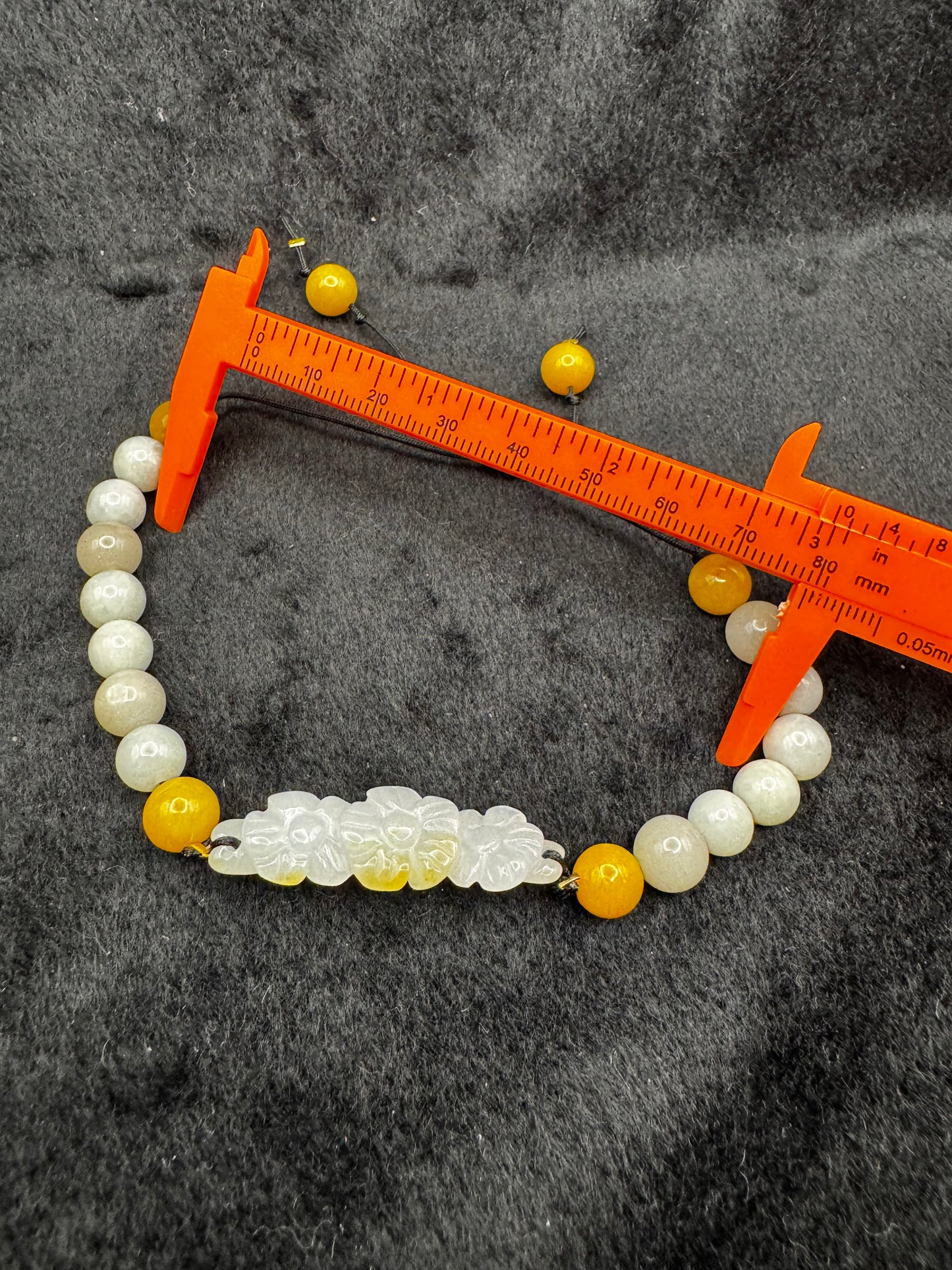 Adjustable Jade Bead Bracelet with Half Bangle Design