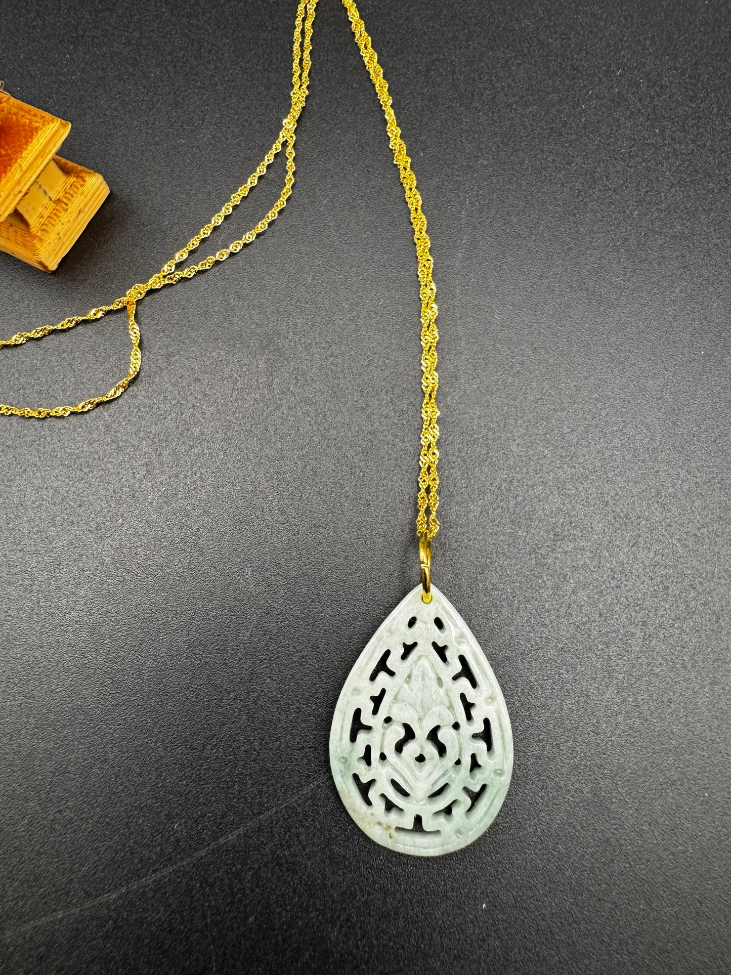 Tear Shaped and Carved Jade Pendant