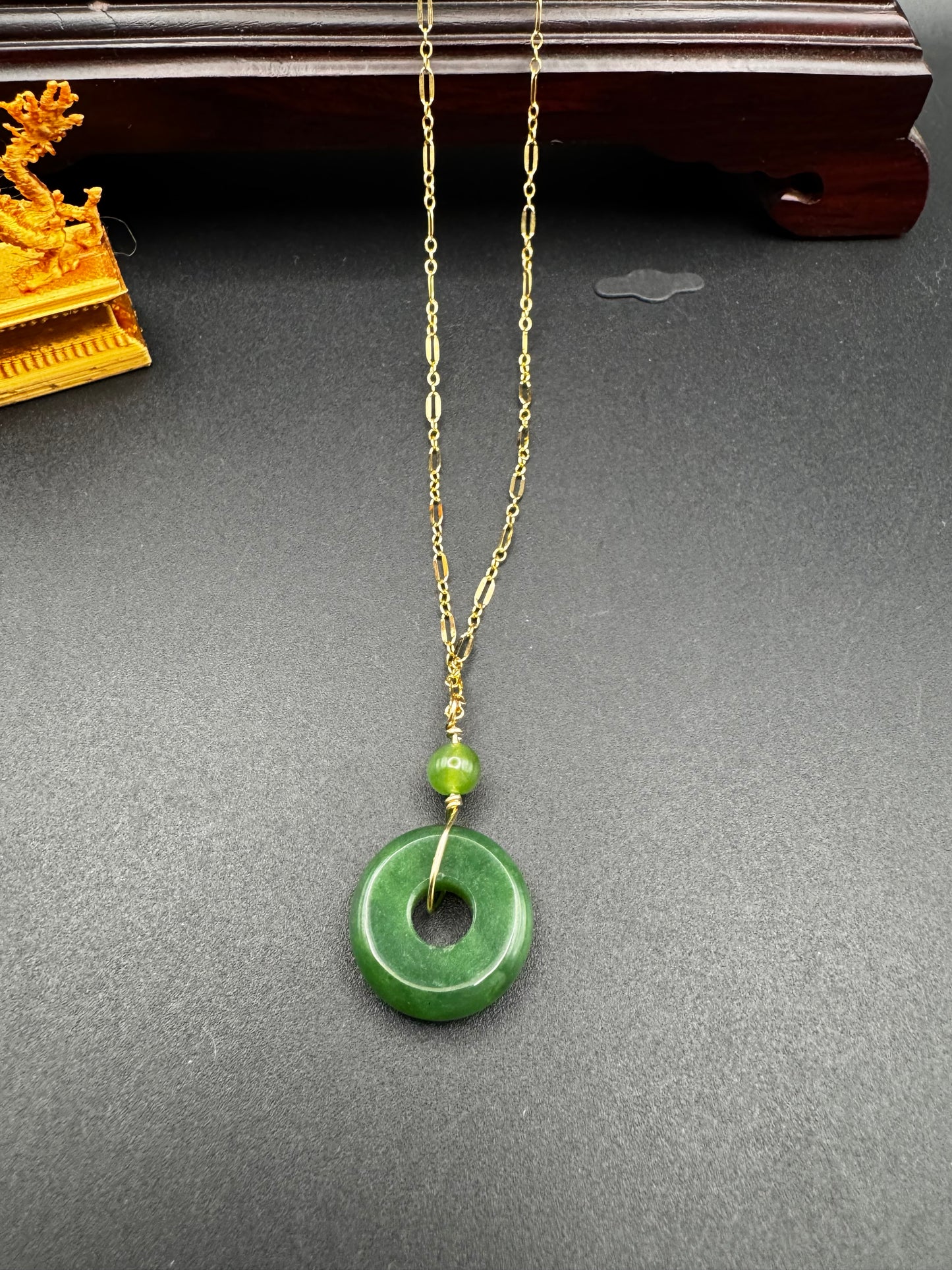 Hetian Jade big hole donut on Gold Filled Necklace