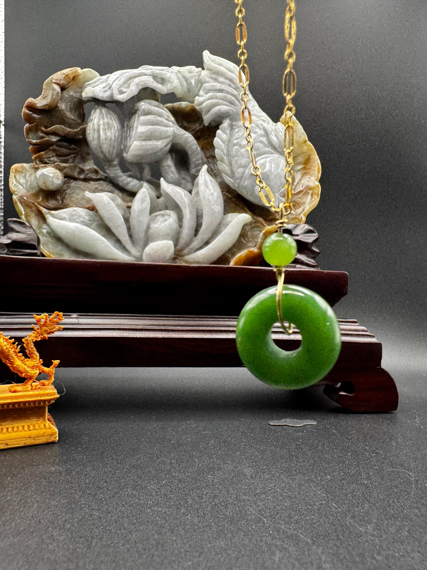 Hetian Jade big hole donut on Gold Filled Necklace