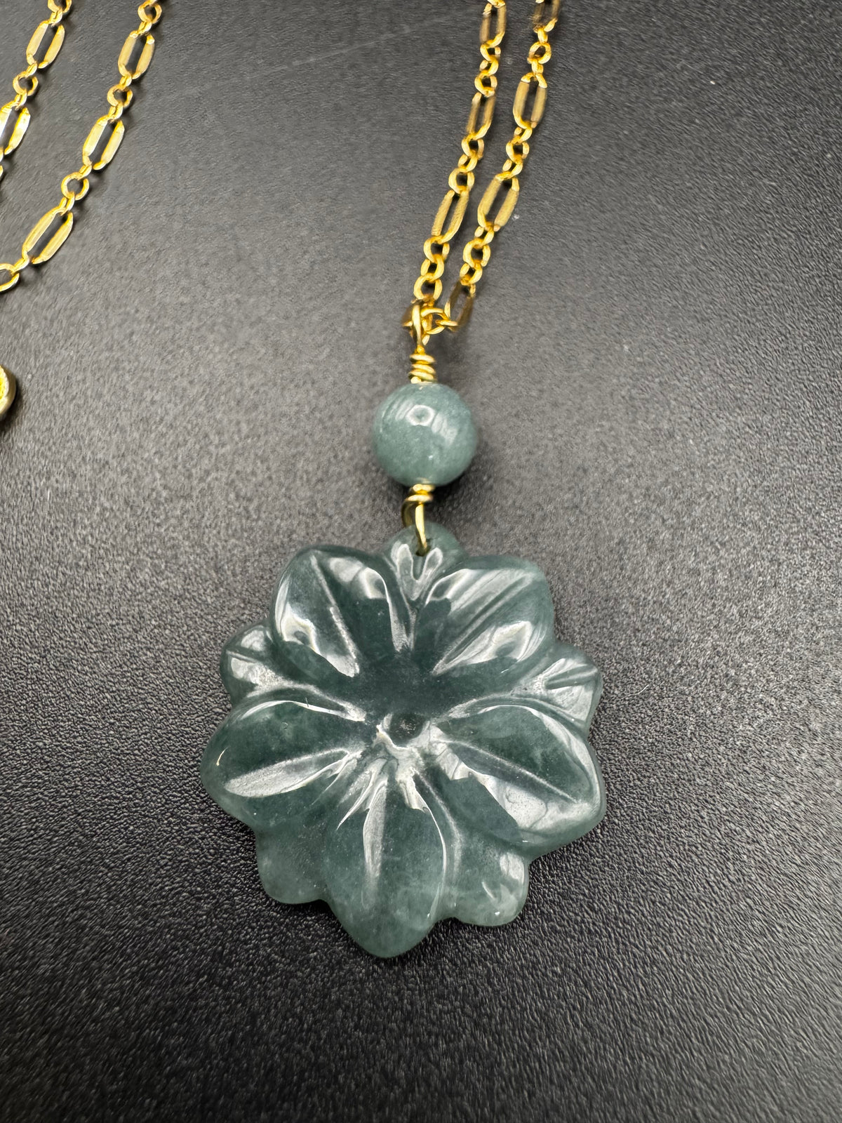 Blue Water Jade Flower on gold filled chain