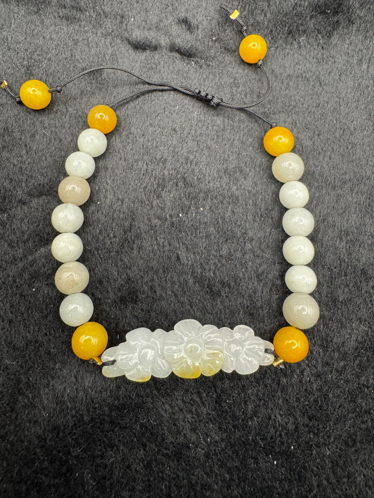 Adjustable Jade Bead Bracelet with Half Bangle Design