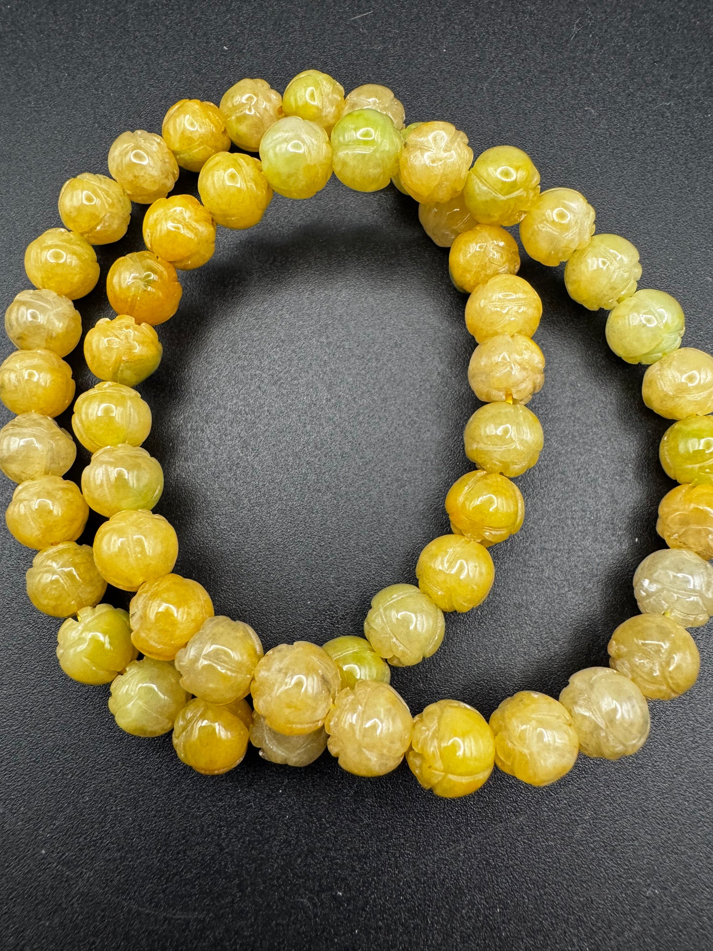 Yellow Jade Lotus Carved Bead Bracelet