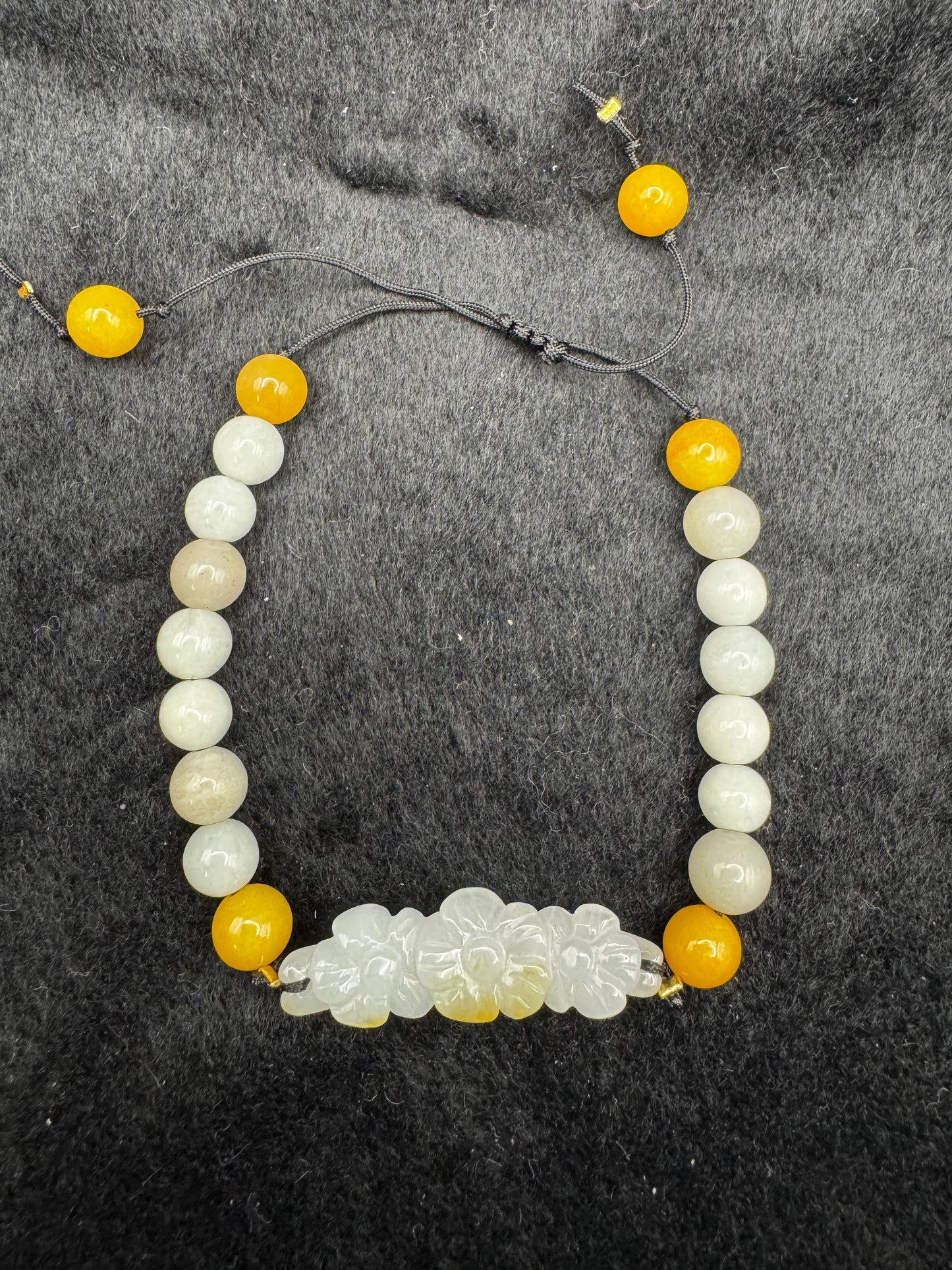 Adjustable Jade Bead Bracelet with Half Bangle Design