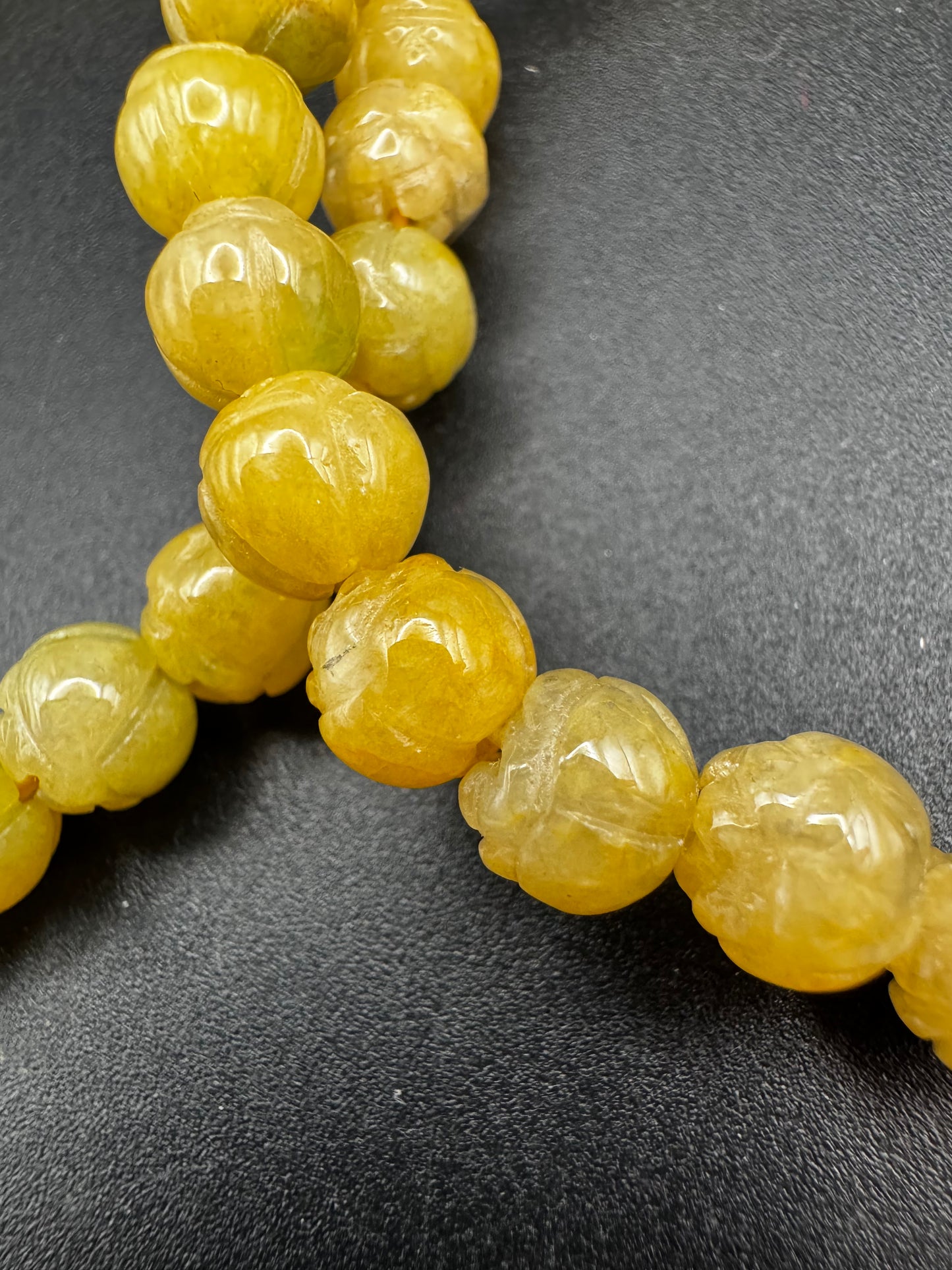 Yellow Jade Lotus Carved Bead Bracelet