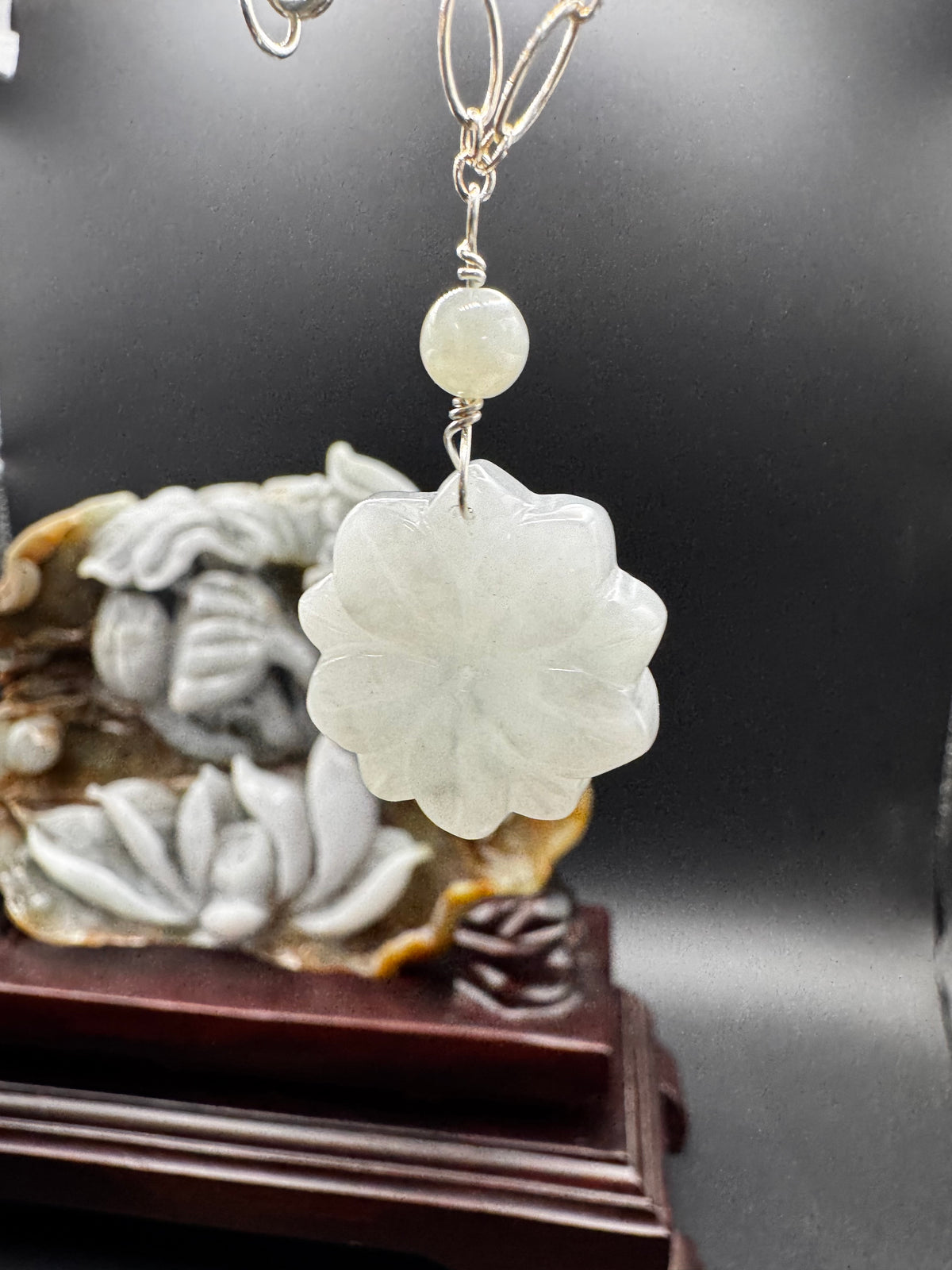 Jade Flower pendants on gold filled chains