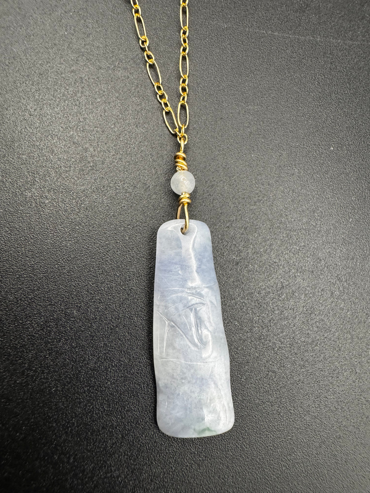 Lavender Jade bamboo with freshwater pearls on gold filled chain