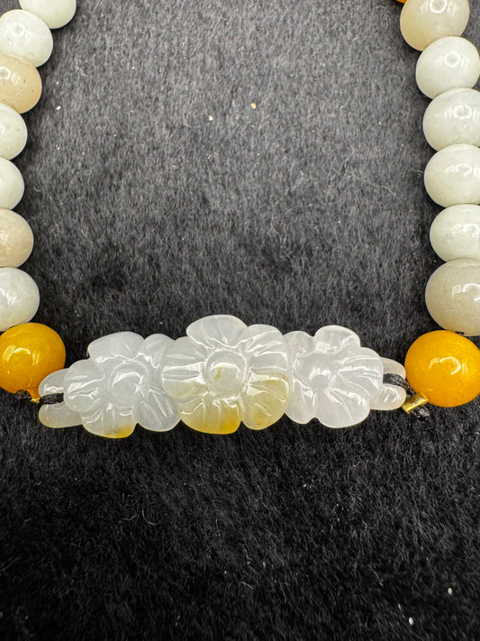 Adjustable Jade Bead Bracelet with Half Bangle Design