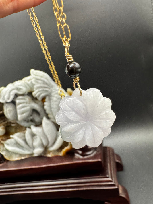 Jade Flower pendants on gold filled chains