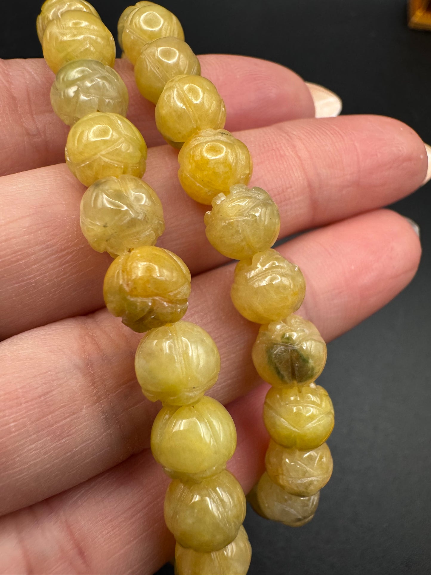 Yellow Jade Lotus Carved Bead Bracelet