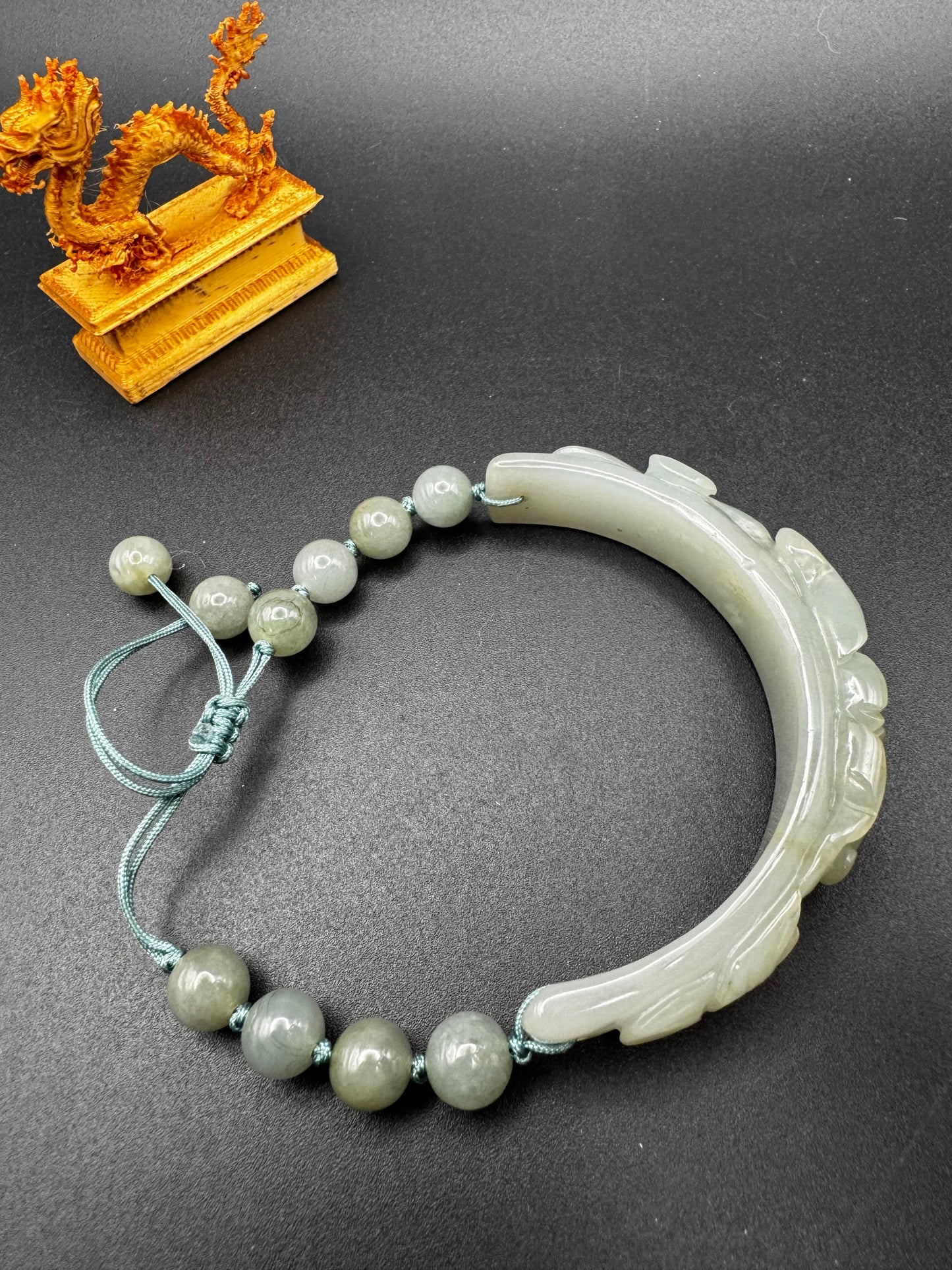 Jade Half Bangle on adjustable bracelet