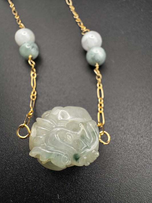 Jade Dragon carved bead on a gold filled chain