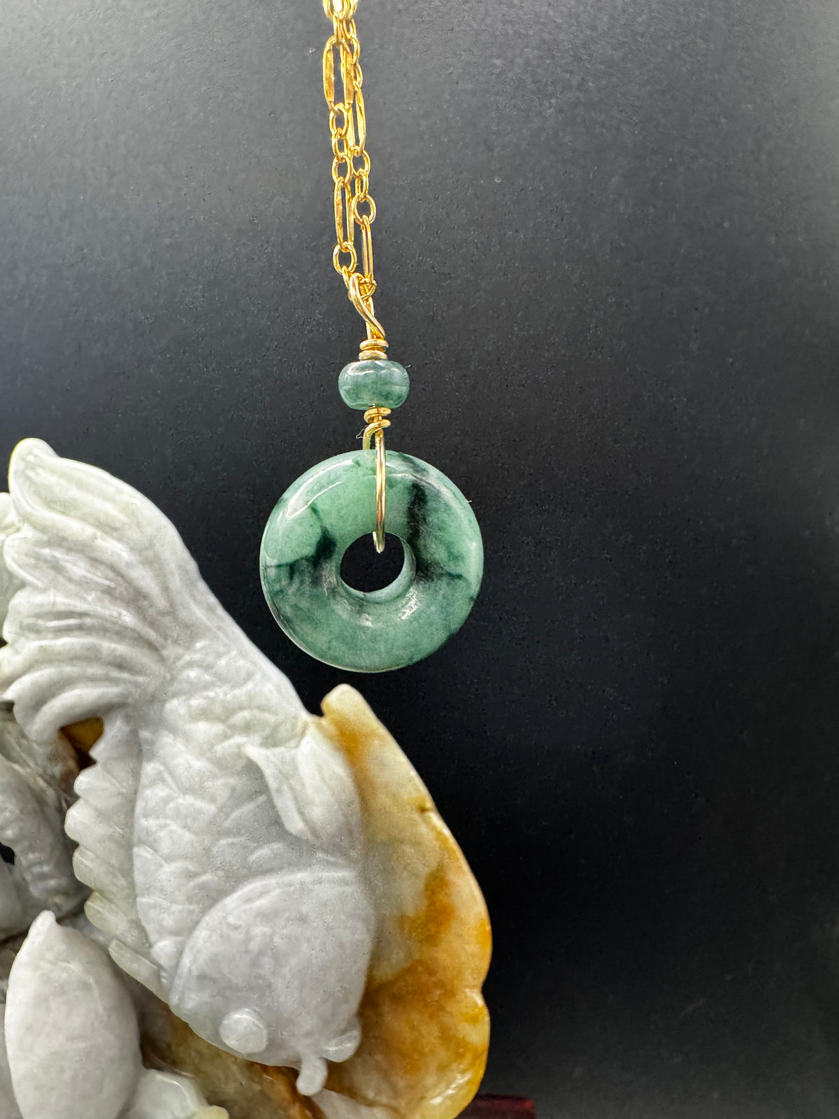 Jade big hole donut and bead accent on gold filled chain